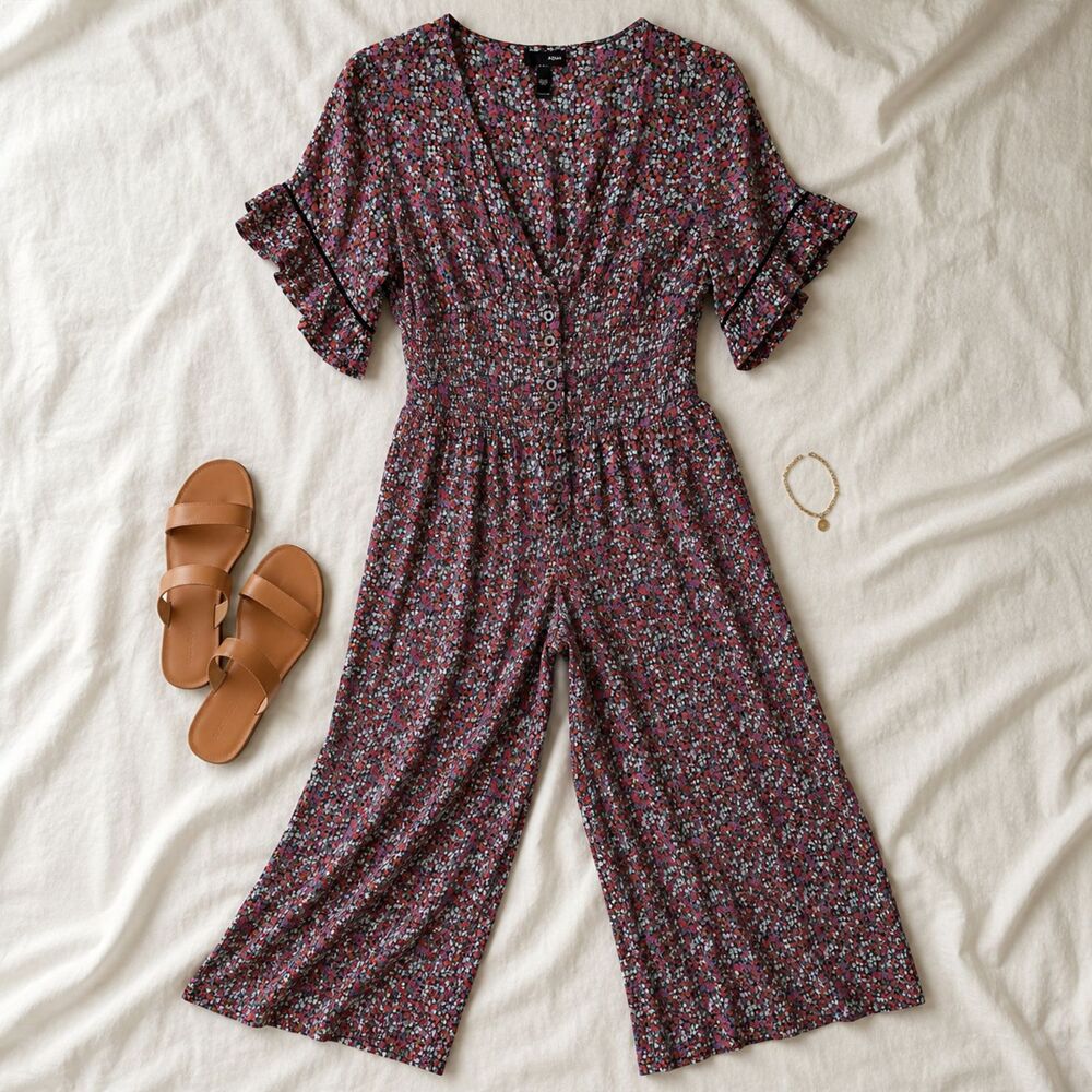 AQUA Floral Ruffle Sleeve Smocked Wide-Leg Jumpsuit - Picture 3 of 14